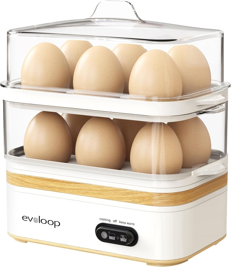 evoloop Rapid Egg Cooker Electric 12 Eggs Capacity, Soft, Medium, Hard Boiled, Poached, Omelet Maker Egg Poacher & Vegetable Steamer, BPA Free Tray（white） - Image 1